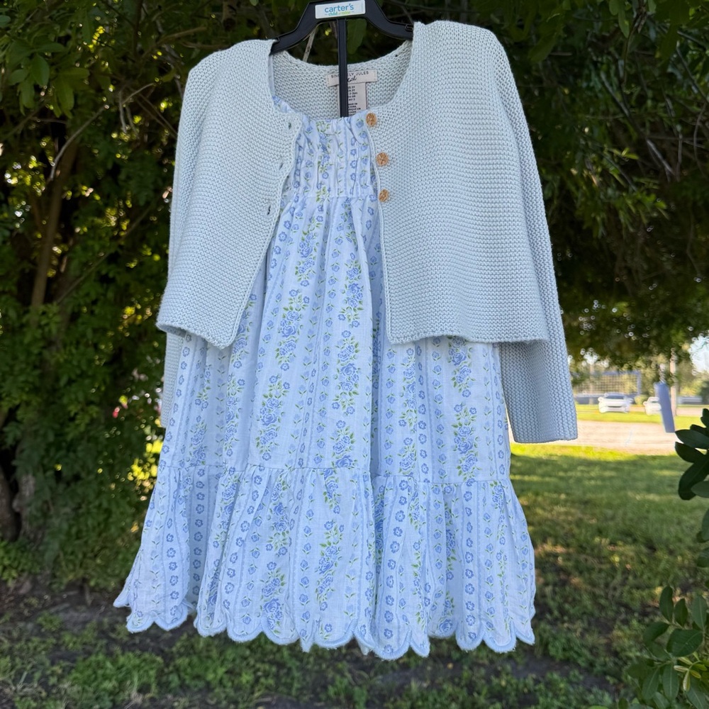 Sincerely Jules Light Blue Floral Dress with Cardigan
